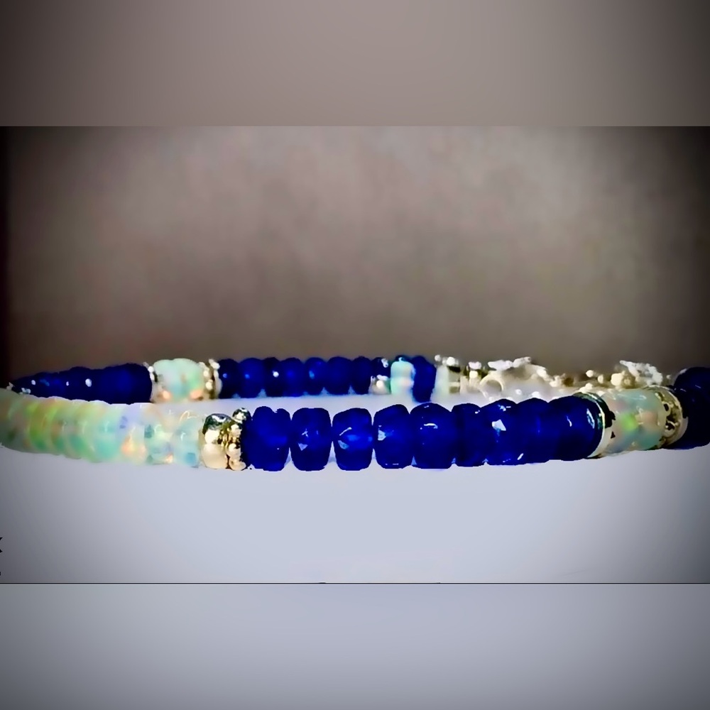🌟 ONE-Of-A-KIND Rare🌟AAAA+ Royal Blue Sapphire ✧ Welo Opal ✧ Sterling Silver - Picture 7 of 10